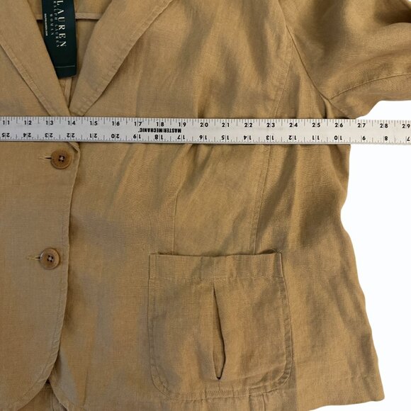 Lauren Ralph Lauren Women Plus Size 22W Arrowhead Tan 100% Linen Blazer 2 Button - Picture 7 of 11